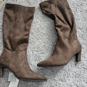 Brown Suede Knee-High Boots